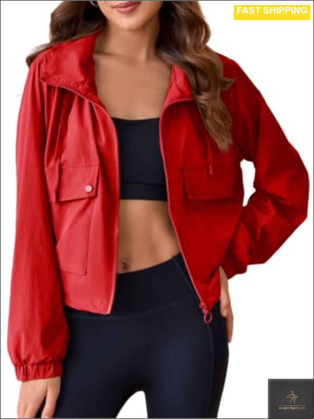 Womens Cropped Military Long Sleeve Anorak Jacket with Pockets